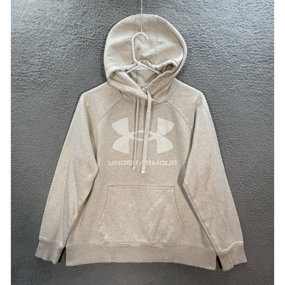Under Armour Sweatshirt Womens Large Ivory Loose Fit Hoodie Sweater Gym Sports